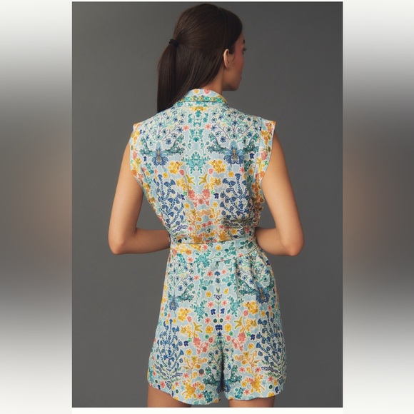 Anthropologie Ranna Gill Sleeveless Collared Linen Romper - Picture 2 of 4